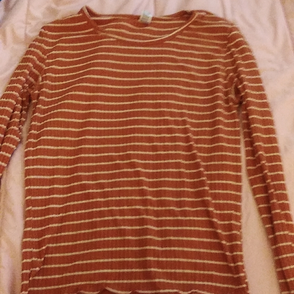 White/orange striped long sleeve top size Large (fits small)